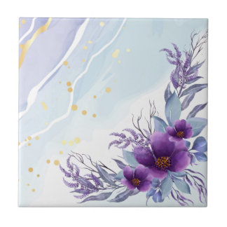 Azulejo Elegante acuarela Púrpura Floral Pilar