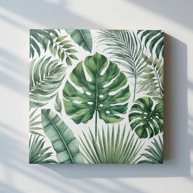 Azulejo Elegante acuarela Tropical Verde Botánico Floral (Subido por el creador)