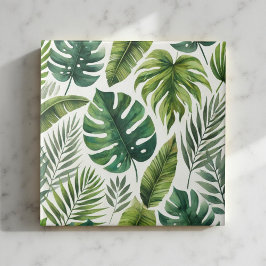 Azulejo Elegante acuarela Tropical Verde Botánico Floral