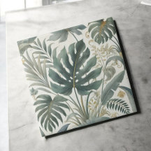 Elegante acuarela Tropical Verde Botánico Floral