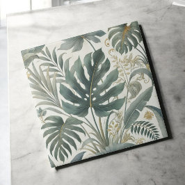 Azulejo Elegante acuarela Tropical Verde Botánico Floral