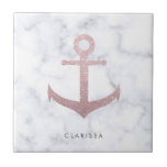 Azulejo Elegante ancla de purpurina dorado y mármol blanco<br><div class="desc">Diseño elegante y elegante,  con purpurina rosa falso y mármol blanco.</div>