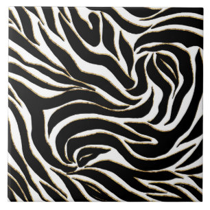 Azulejo Elegante animal blanco de cebra de oro negro