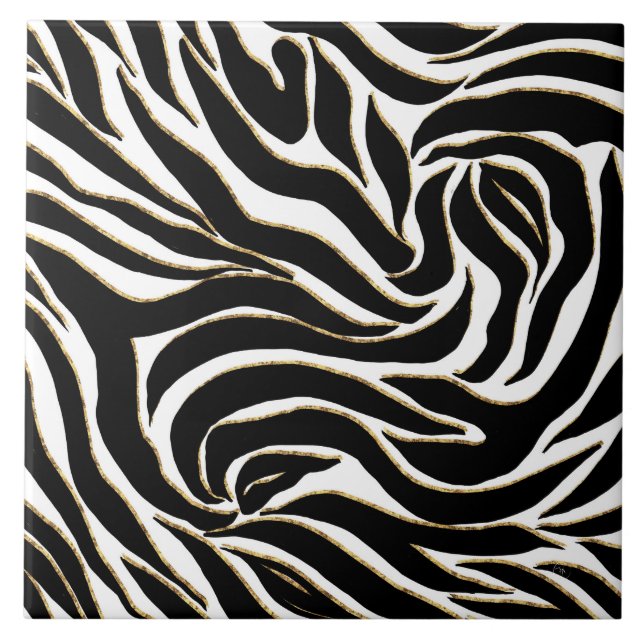 Azulejo Elegante animal blanco de cebra de oro negro (Frente)