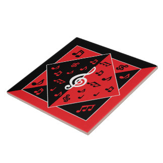 Azulejo Elegante Art Deco Music Notes Red Black White