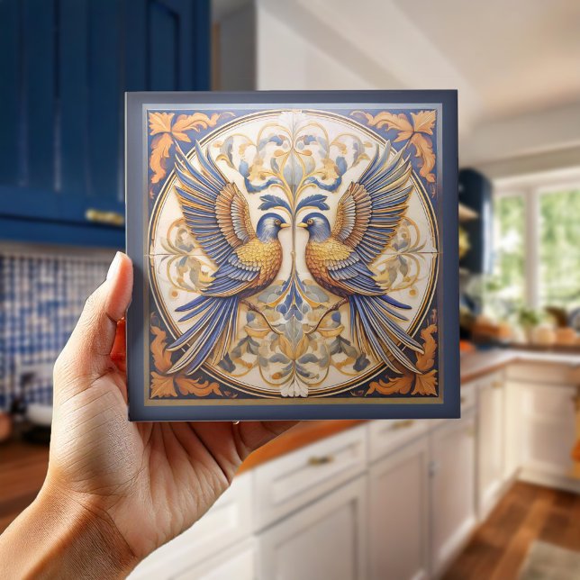 Azulejo Elegante Art Nouveau Birds Pat#21 Blue Gold ID1078 (Subido por el creador)