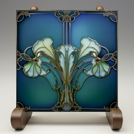 Azulejo Elegante Art Nouveau Iris Bloom Tile cerámico