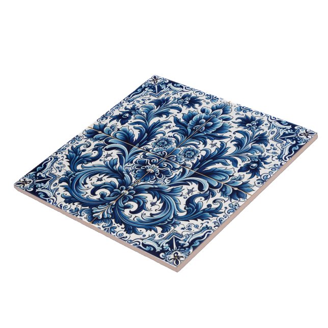 Azulejo Elegante Arte Floral Azul (Lado)