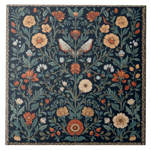 Azulejo Elegante Arte Nouveau Floral Pájaro Botánico Vinta