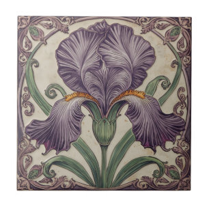 Azulejo Elegante Arte Nouveau vintage floración de Iris pú