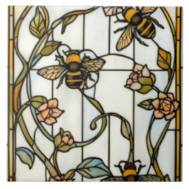 Azulejo Elegante arte nuevo botánico abeja vidrio teñido