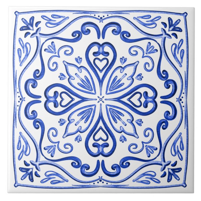 Azulejo Elegante azul brillante y blanco (Frente)