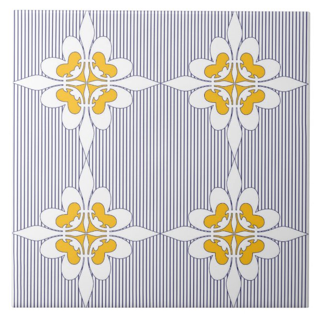 Azulejo Elegante, azul marino, rayas, amarillo mostaza, bl (Frente)