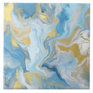 Azulejo Elegante azul y blanco patrón de mármol dorado