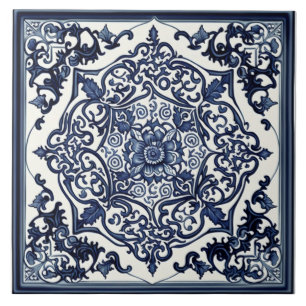 Azulejo Elegante Azul y Blanco, Rosa, Diseño Chino