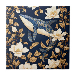 Azulejo Elegante ballena azul William Morris inspirado en