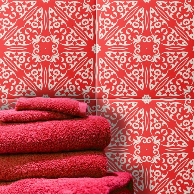 Azulejo Elegante Barroco Vintage Rojo y Blanco (Subido por el creador)