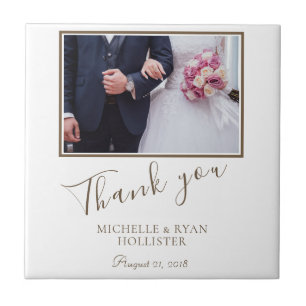 Azulejo Elegante boda Gracias Script Photo