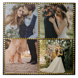 Azulejo Elegante Boda moderno 4 Fotograma dorado