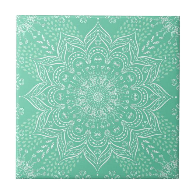 Azulejo Elegante Boho verde claro Mandala (Frente)