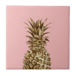 Azulejo Elegante bonito de oro giratorio y piña rosa paste<br><div class="desc">Elegante y adorable piña de oro falso.</div>