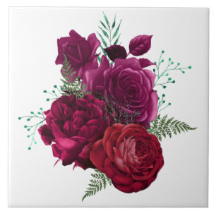 Azulejo Elegante Bouquet Magenta Rosa Floral