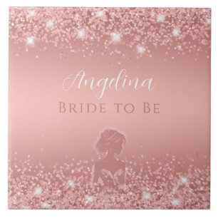 Azulejo Elegante Bridal Shower con Brillo Dorado Rosa de L