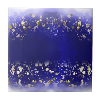 Azulejo Elegante brillo de oro falso azul brillante 