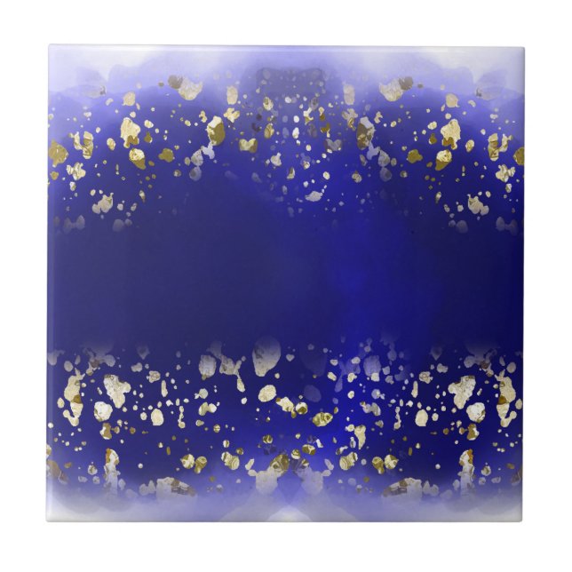 Azulejo Elegante brillo de oro falso azul brillante  (Frente)