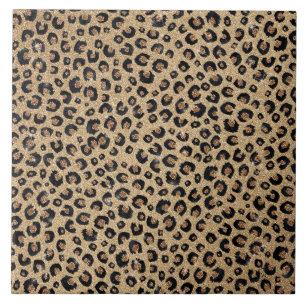 Azulejo Elegante Brillo Dorado Estampado de Leopardo Negro