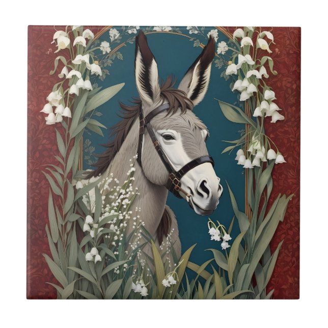 Azulejo Elegante burro y Lily de las Flores del Valle (Frente)
