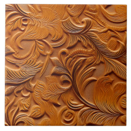 Azulejo Elegante camello marrón falso cuero Grabado en rel