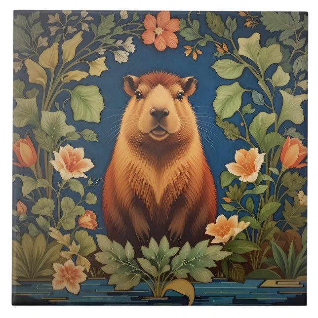 Azulejo Elegante Capibara William Morris inspirado (Frente)