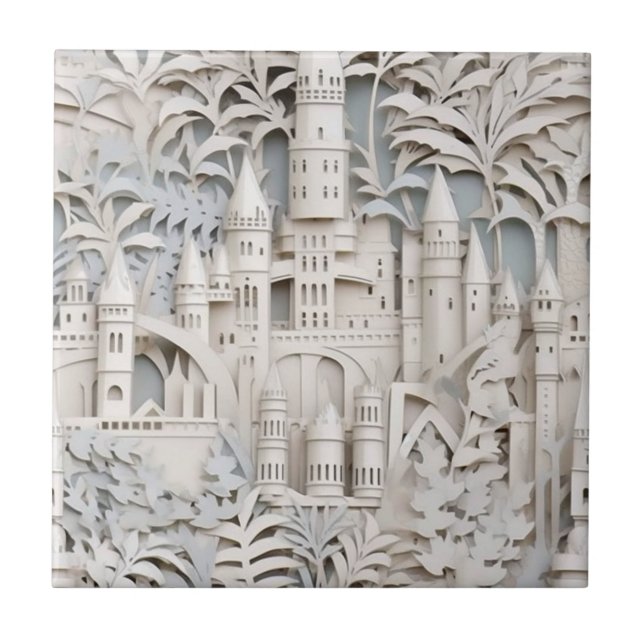 Azulejo Elegante Castillo de Fantasía Mítica Blanca (Frente)