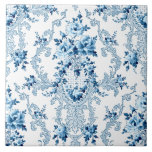 Azulejo Elegante Cerami floral Rococo azul y blanco francé<br><div class="desc">Elegante,  romántico y ornamentado estilo rococó francés sin fisuras floral con rosas azules y rollos sobre fondo blanco.</div>