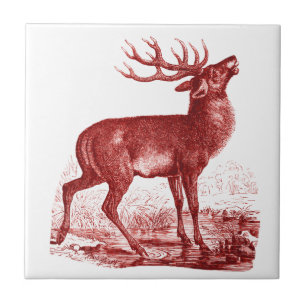 Azulejo Elegante ciervo blanco rojo de época