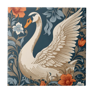 Azulejo Elegante cisne vintage William Morris inspirado