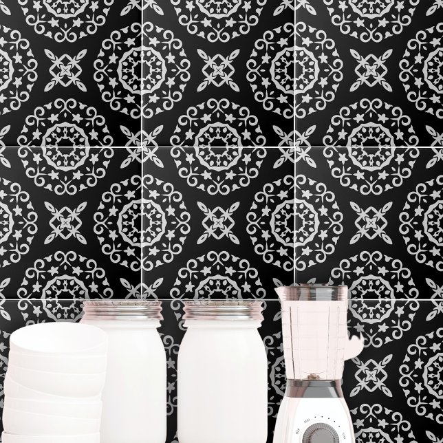 Azulejo Elegante clásico barroco decorativo negro y blanco (Subido por el creador)