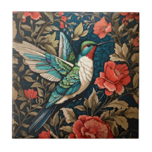 Elegante colibrí volador William Morris inspirado