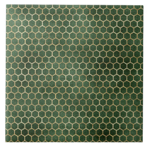 Azulejo Elegante Colmena de Miel Dorada Verde