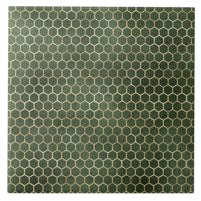 Azulejo Elegante Colmena de Miel Dorada Verde (Frente)