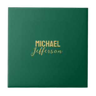 Azulejo Elegante color verde dorado nombre minimalista mod