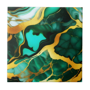 Azulejo Elegante color verde oscuro dorado amarillo Faux M