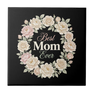 Azulejo Elegante Corona de Flores Mejor Mamá del Mundo