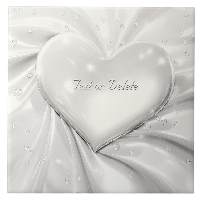 Azulejo Elegante Crema Blanca Corazón Cerámica Tile (Frente)