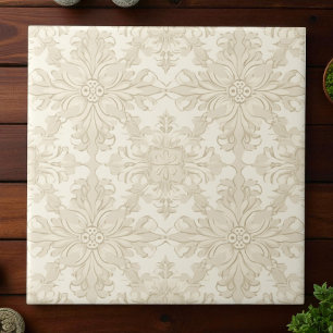 Azulejo Elegante Damasco Beige Suave Sencillo