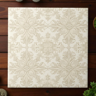Azulejo Elegante Damasco Beige Suave Sencillo