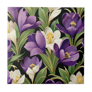 Azulejo Elegante Damasco con flores crocantes