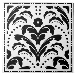 Azulejo Elegante Damasco de estilo Art Deco floral blanco 