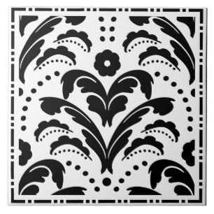 Azulejo Elegante Damasco de estilo Art Deco floral blanco